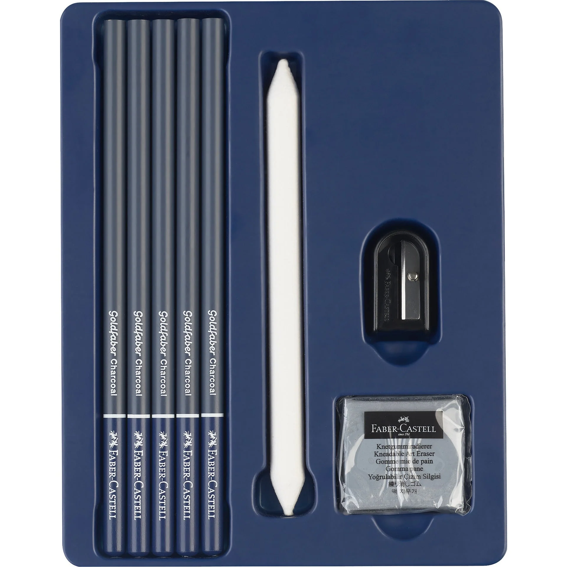 Conjunto Esboço Carvão Esfuminho + 5 Lápis + Afia + Borracha Faber Castell - Image 2