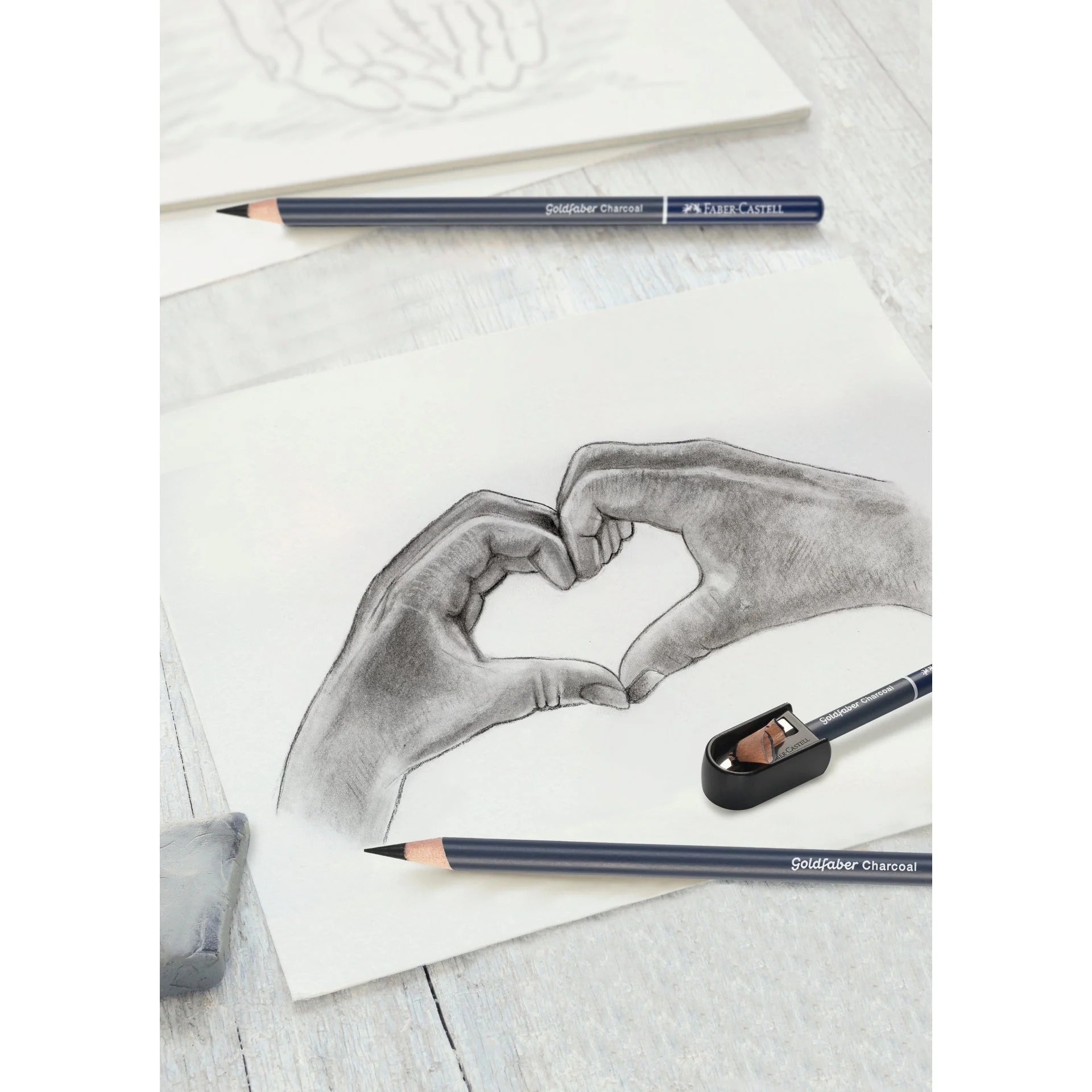 Conjunto Esboço Carvão Esfuminho + 5 Lápis + Afia + Borracha Faber Castell - Image 4