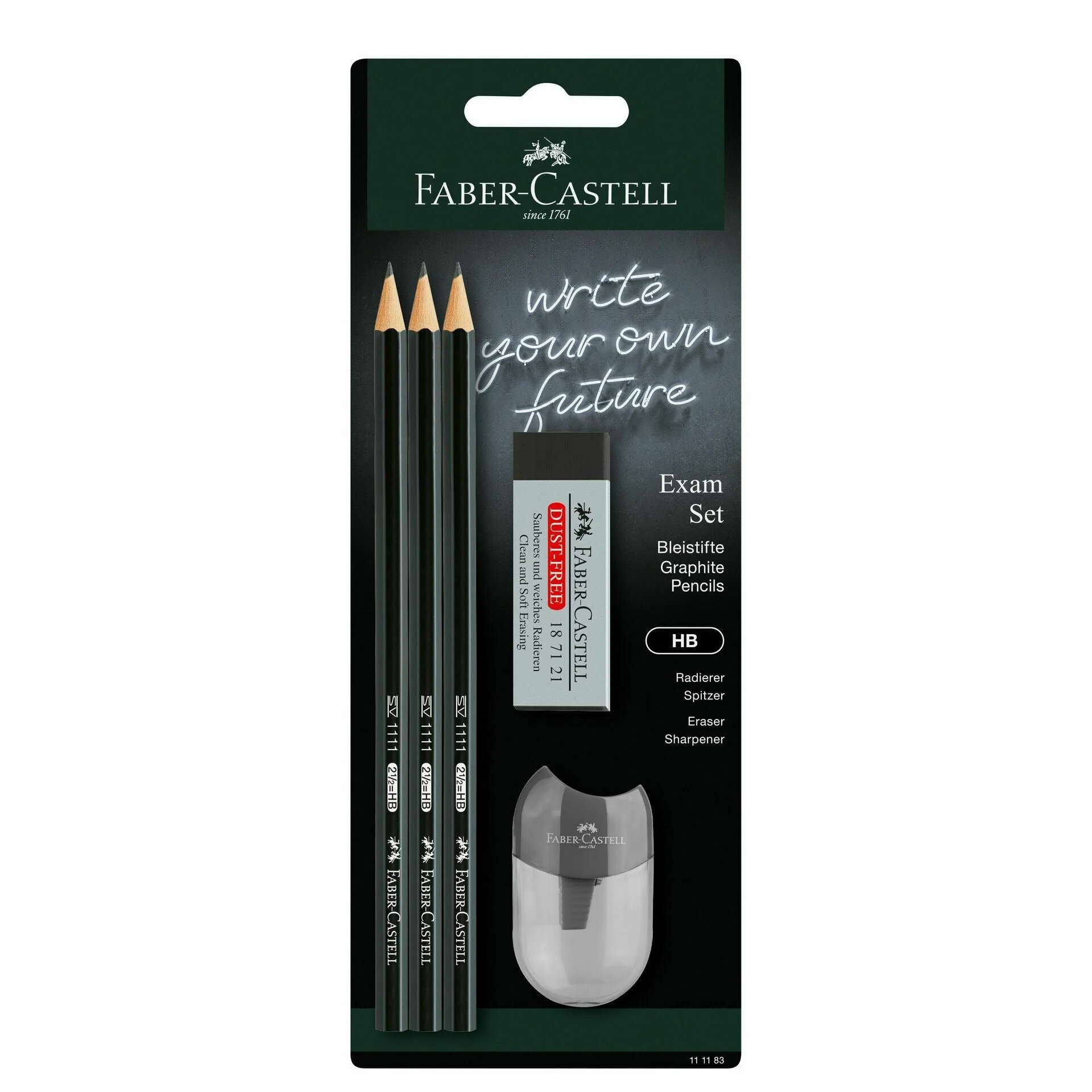 Conjunto 3 Lápis Grafite HB + Borracha + Afia Preto Faber Castell